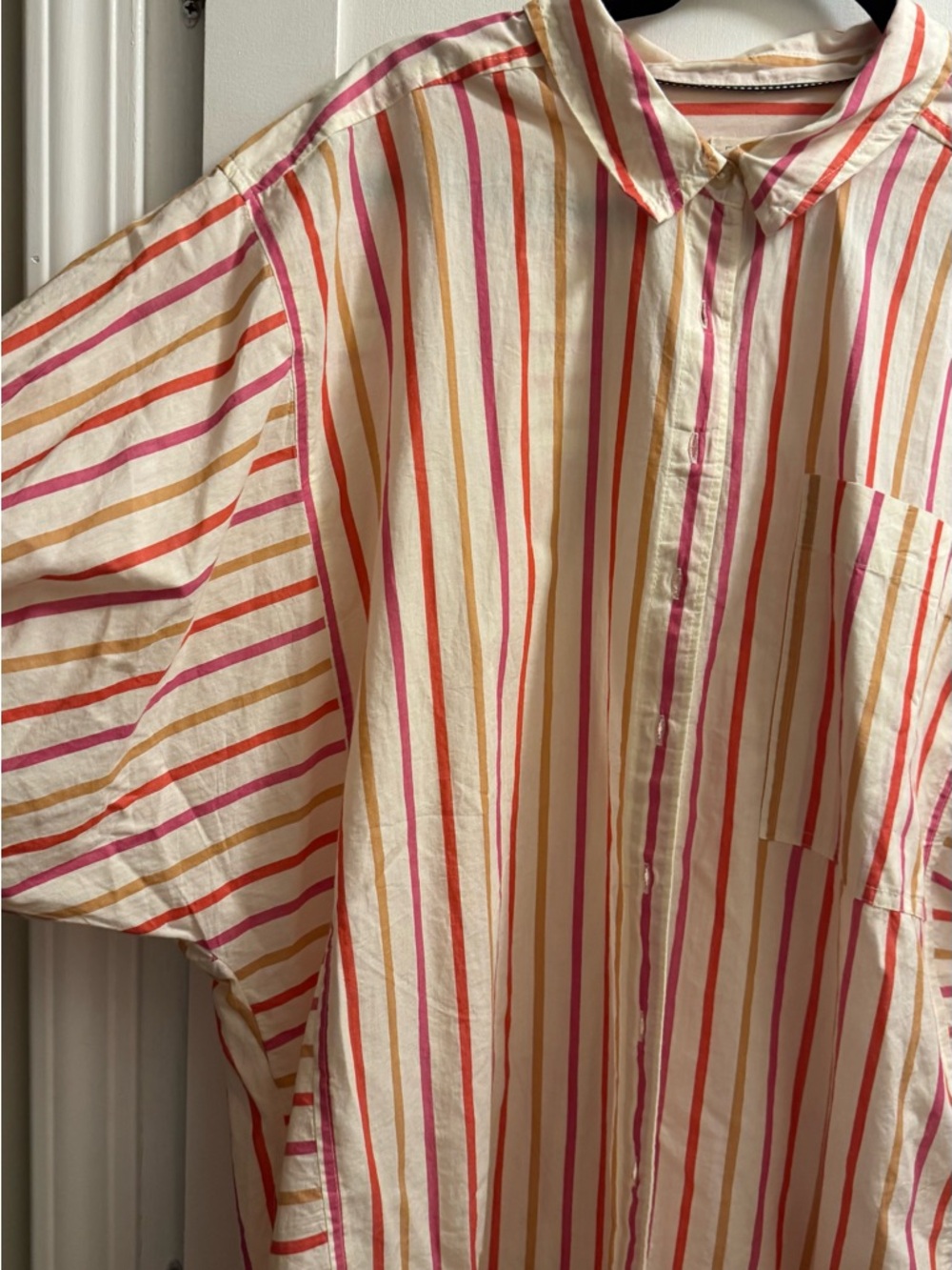 Pilcro Cream Button-Down Shirt with Pink & Orange Stripes